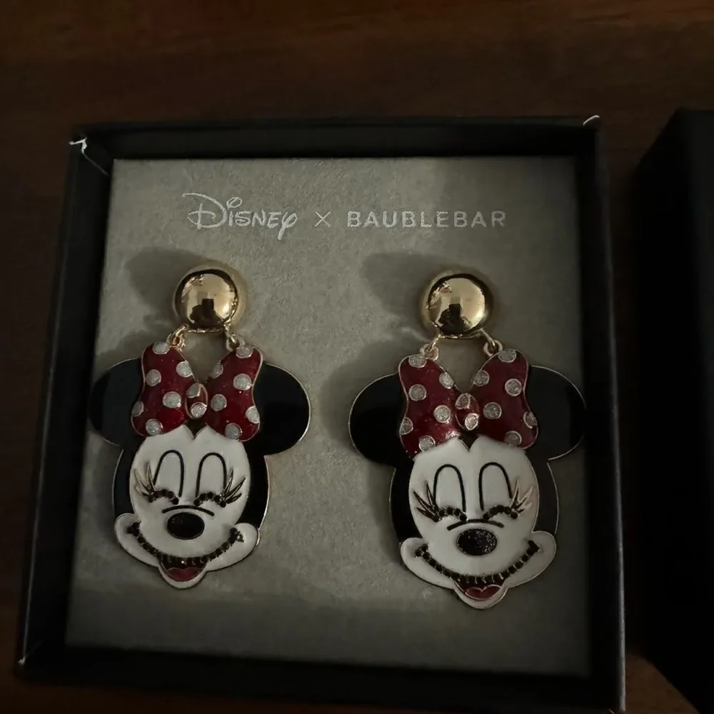 Disney x Baublebar Minnie Mouse Smiling Dangle Earrings NWT